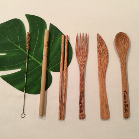 Reusable Seven Piece Wood Cutlery Set For Travel - Picture 5 of 6